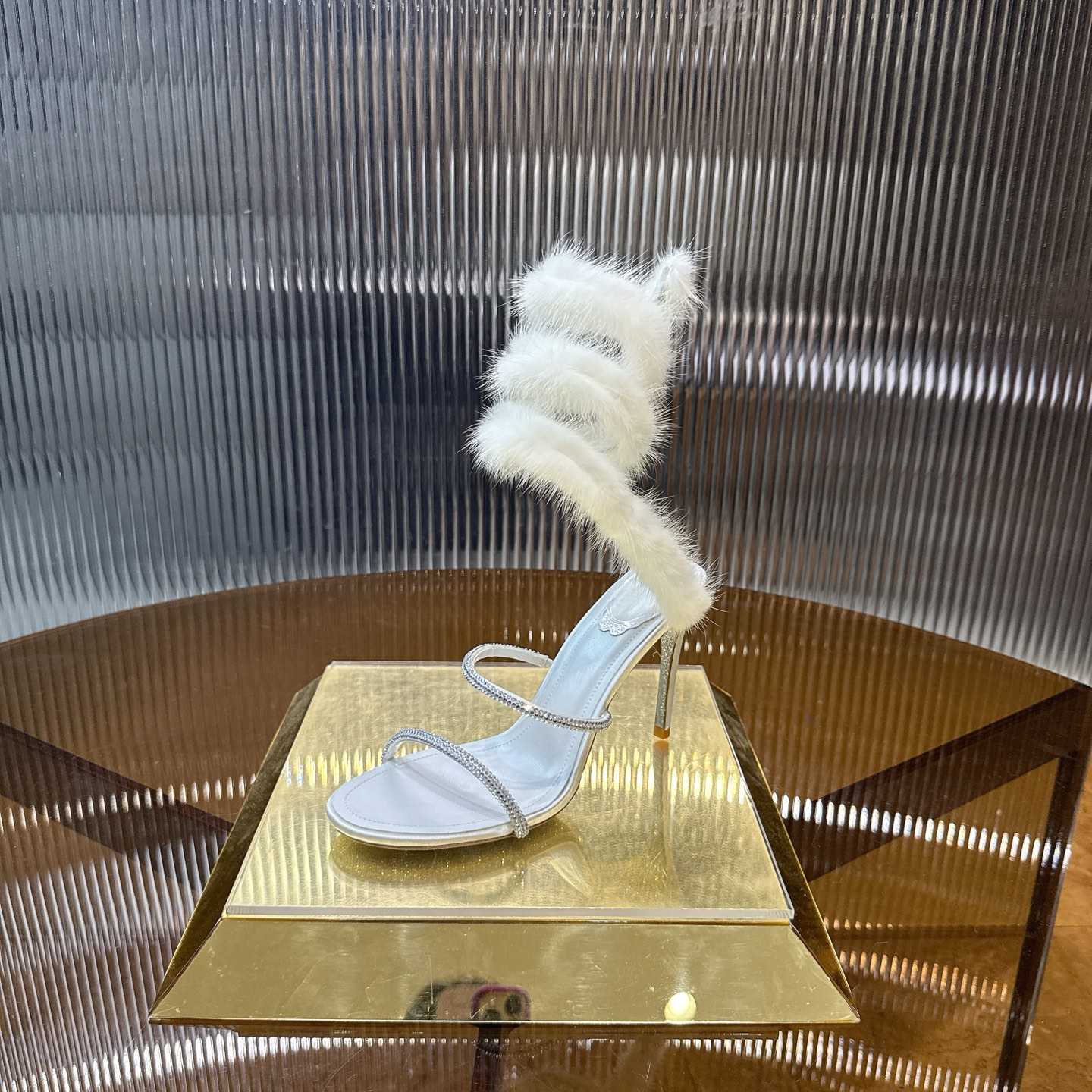 Rene Caovilla Lapin Fur-embellished 95mm Sandal   - DesignerGu