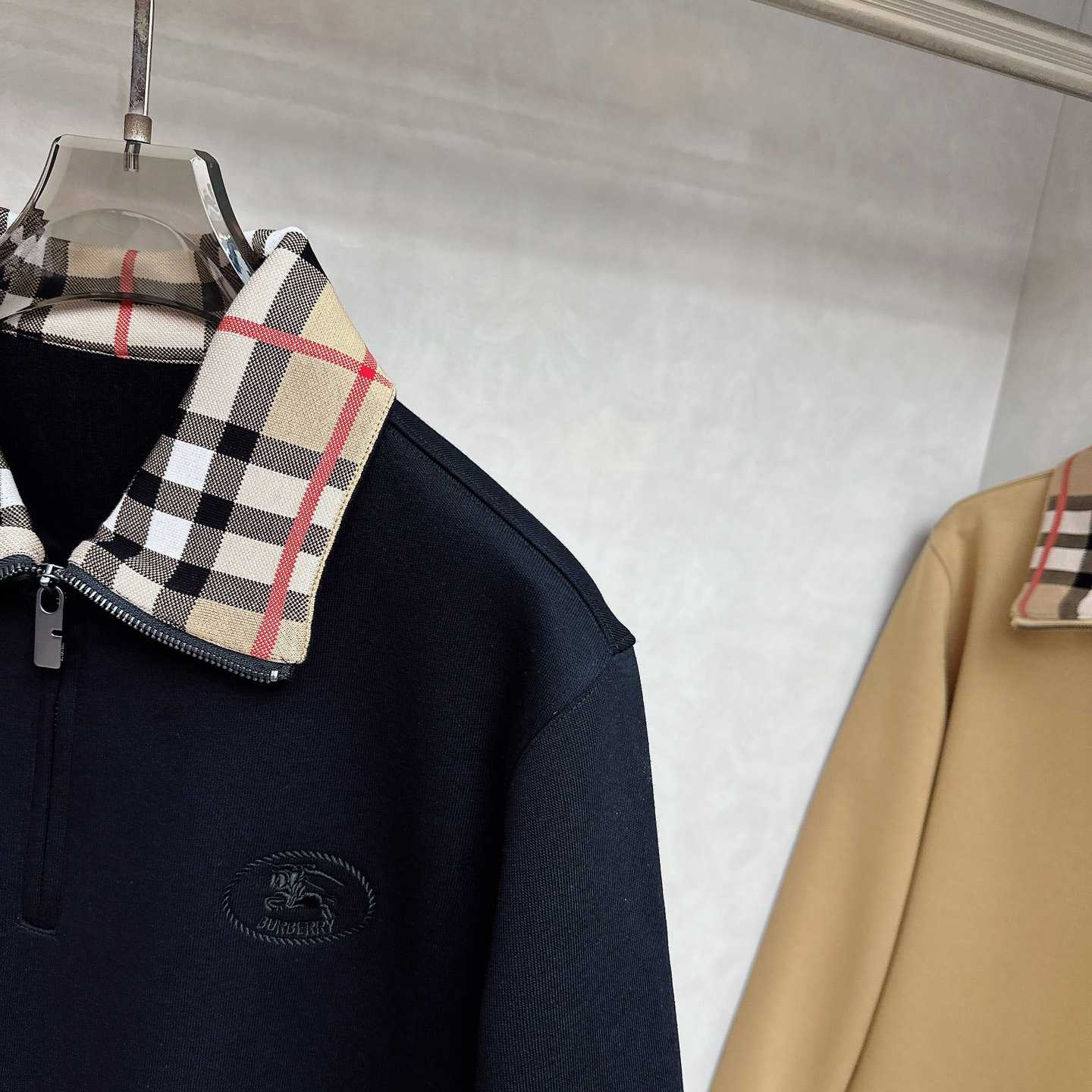 Burberry Check Collar Cotton Half-zip Sweatshirt - DesignerGu