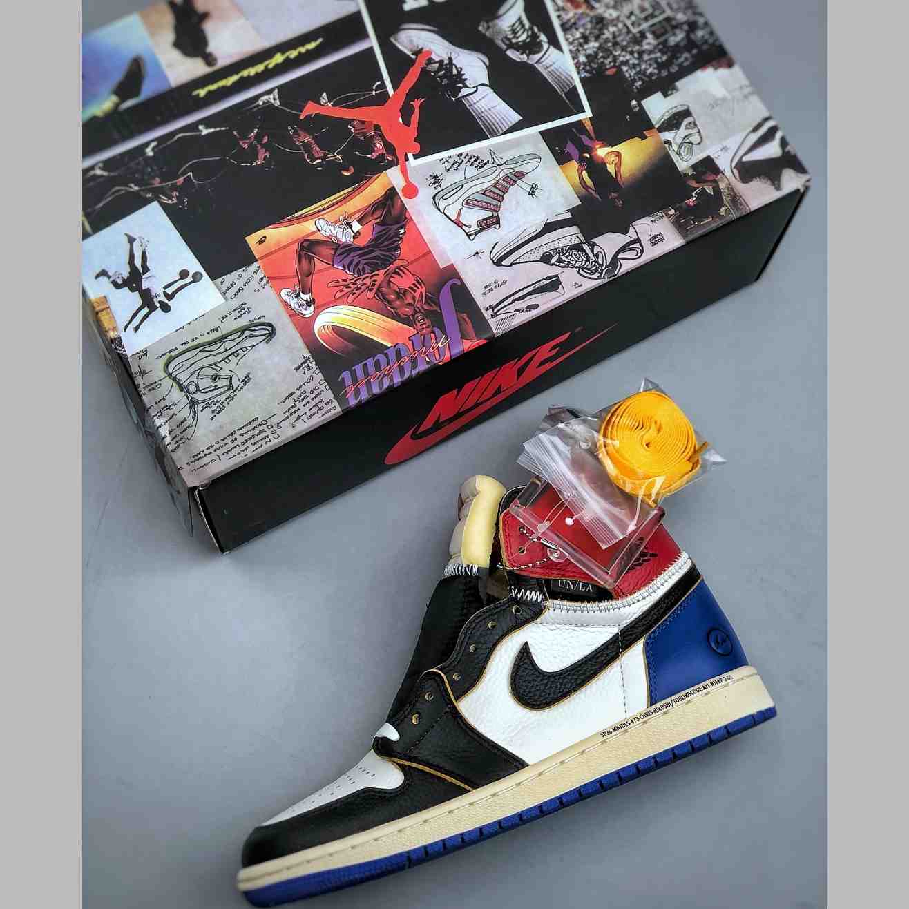Union LA x Fragment Design x Air Jordan 1 High OG “Black White Blue” IO7847-002 - DesignerGu