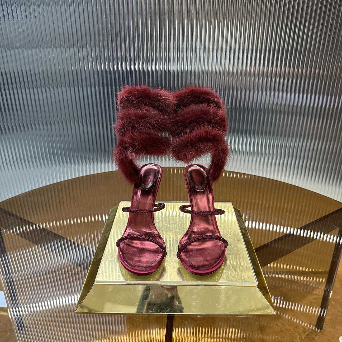 Rene Caovilla Lapin Fur-embellished 95mm Sandal   - DesignerGu