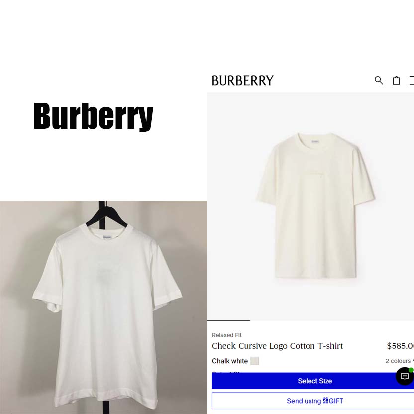 Burberry Check Cursive Logo Cotton T-shirt - DesignerGu