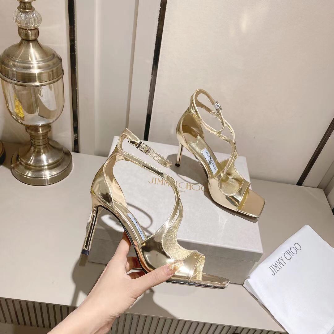 Jimmy Choo Gold Liquid Metal Leather Sandals  - DesignerGu