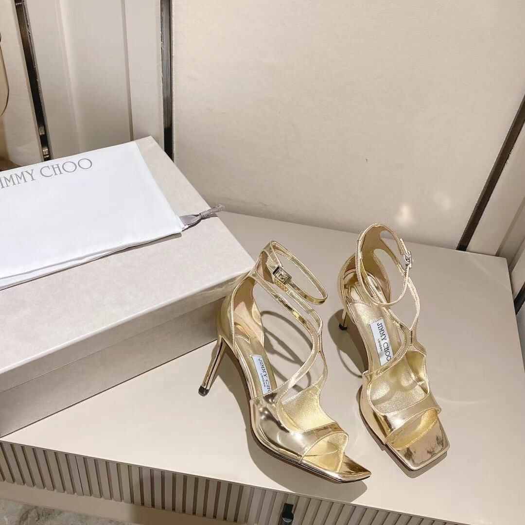 Jimmy Choo Gold Liquid Metal Leather Sandals  - DesignerGu