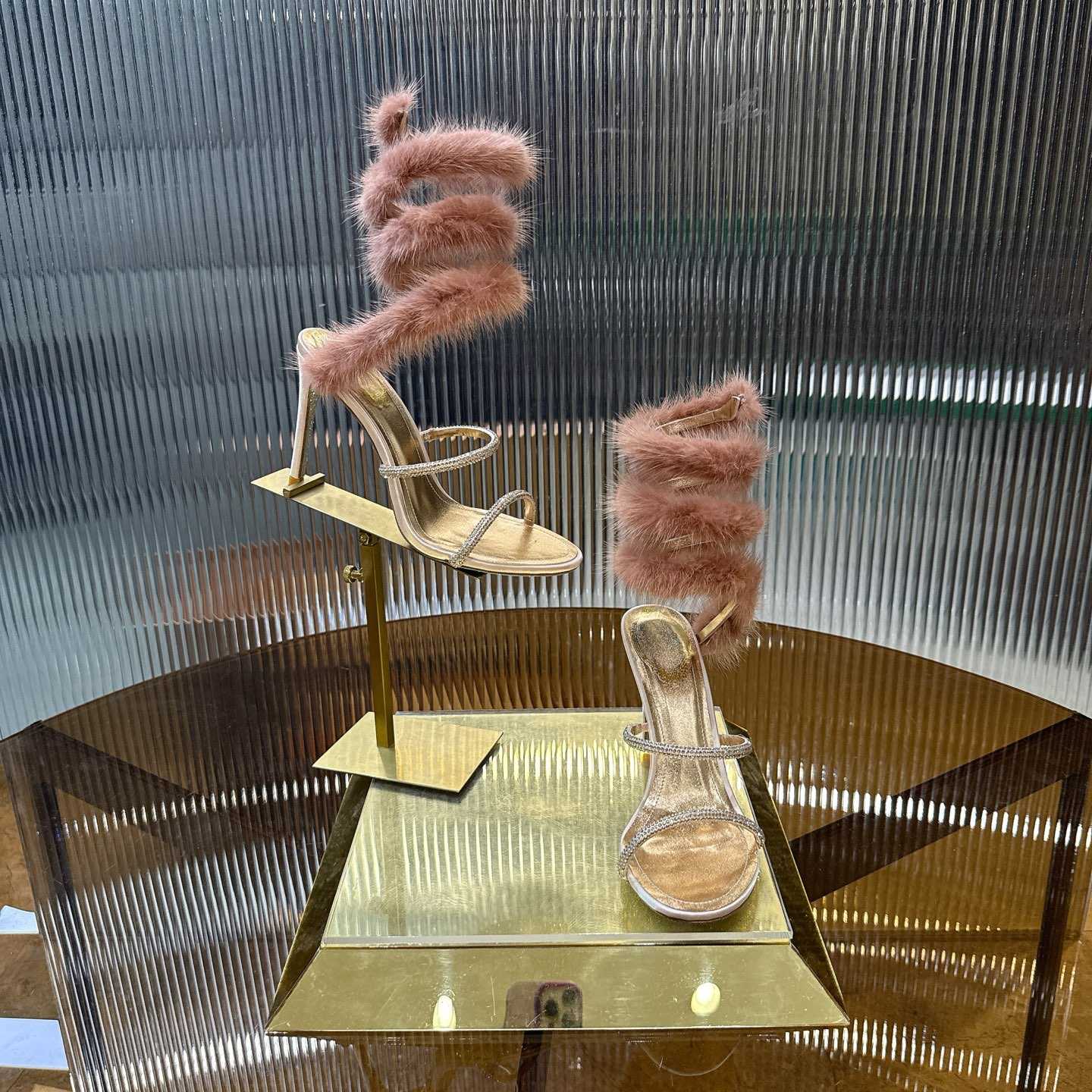 Rene Caovilla Lapin Fur-embellished 95mm Sandal   - DesignerGu