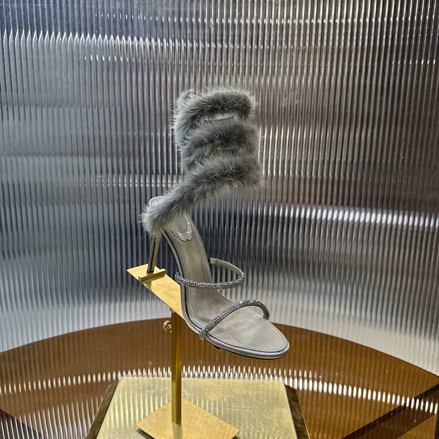 Rene Caovilla Lapin Fur-embellished 95mm Sandal   - DesignerGu