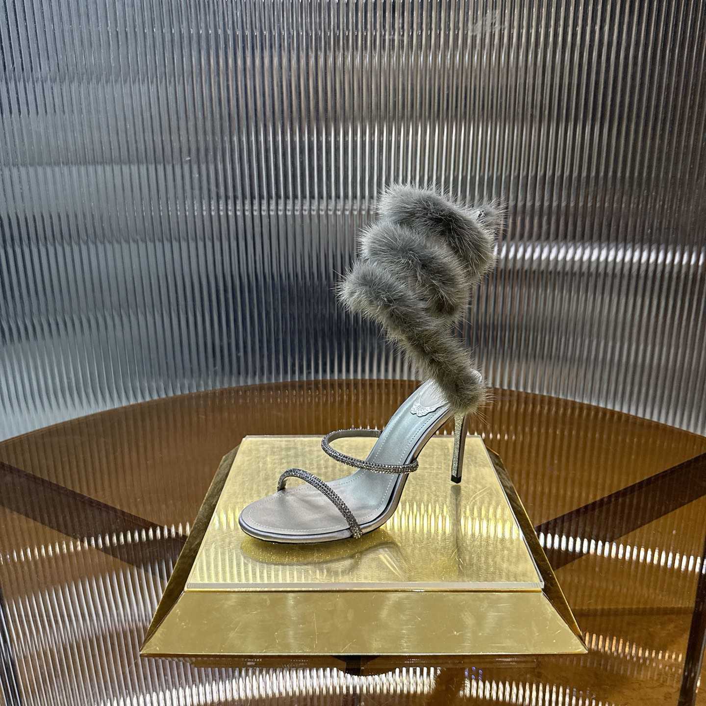 Rene Caovilla Lapin Fur-embellished 95mm Sandal   - DesignerGu