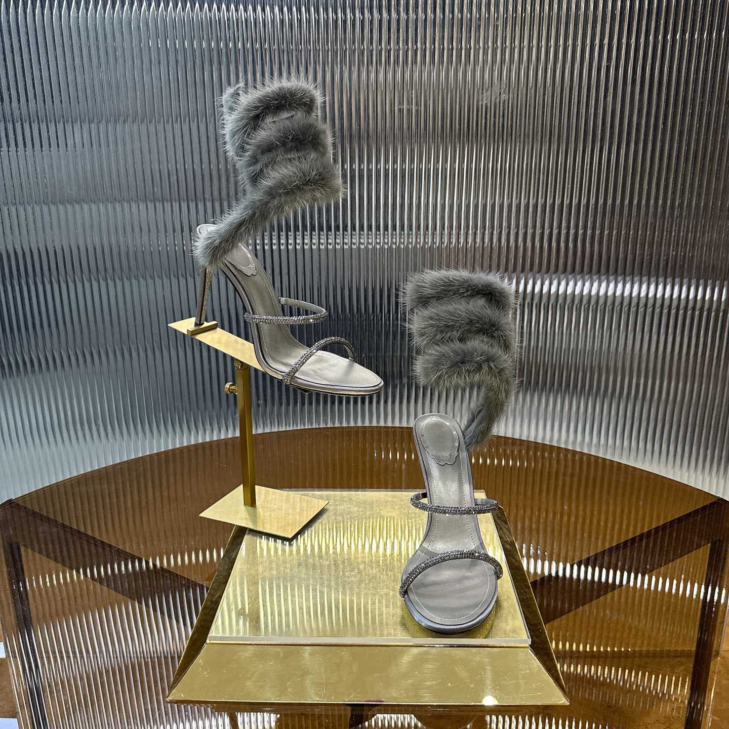 Rene Caovilla Lapin Fur-embellished 95mm Sandal   - DesignerGu