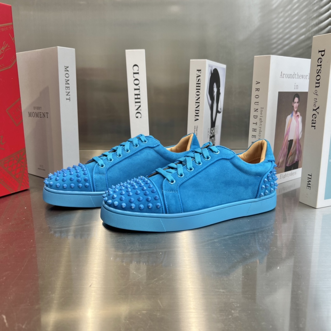 Christian Louboutin Louis Junior Spikes Orlato Flat 'Blue' - DesignerGu