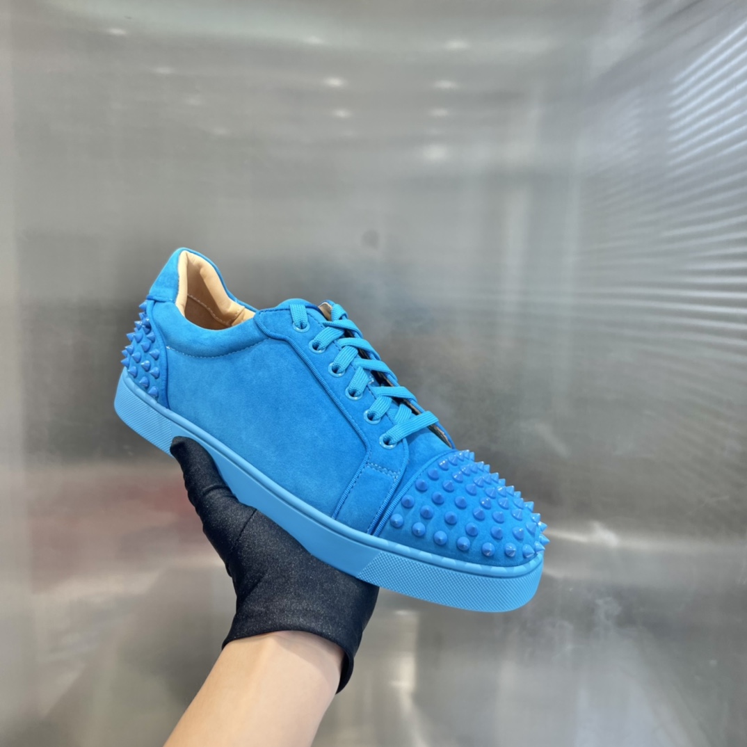 Christian Louboutin Louis Junior Spikes Orlato Flat 'Blue' - DesignerGu