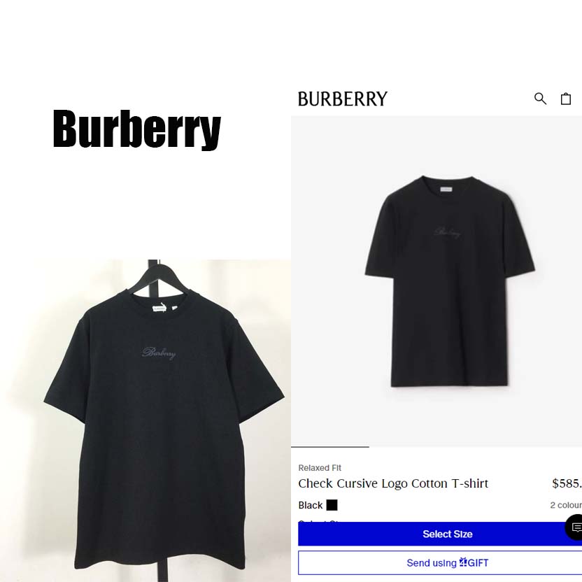 Burberry Check Cursive Logo Cotton T-shirt - DesignerGu