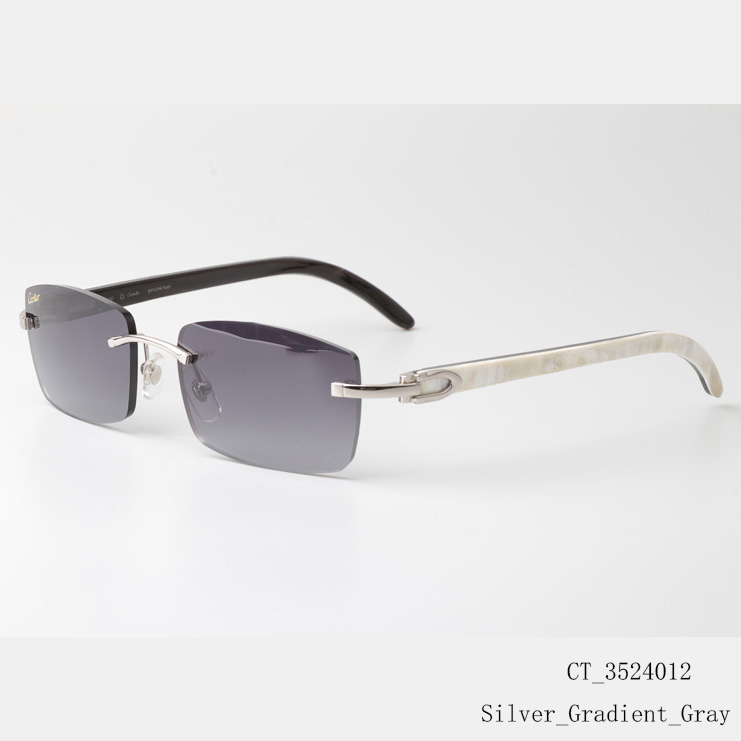 Cartier CT_3524012 White Mix Black Buffalo Sunglasses In Silver Gradient Gray - DesignerGu