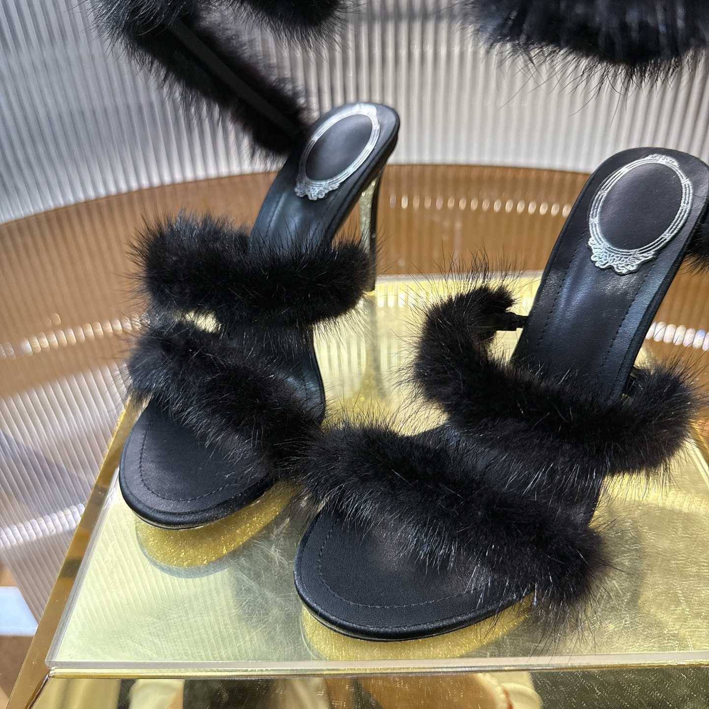 Rene Caovilla Lapin Fur-embellished 95mm Sandal   - DesignerGu