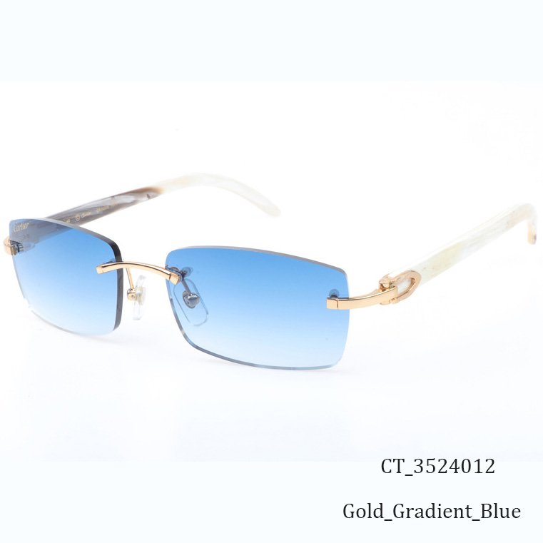 Cartier CT_3524012 White Buffalo Sunglasses In Gold Gradient Blue - DesignerGu