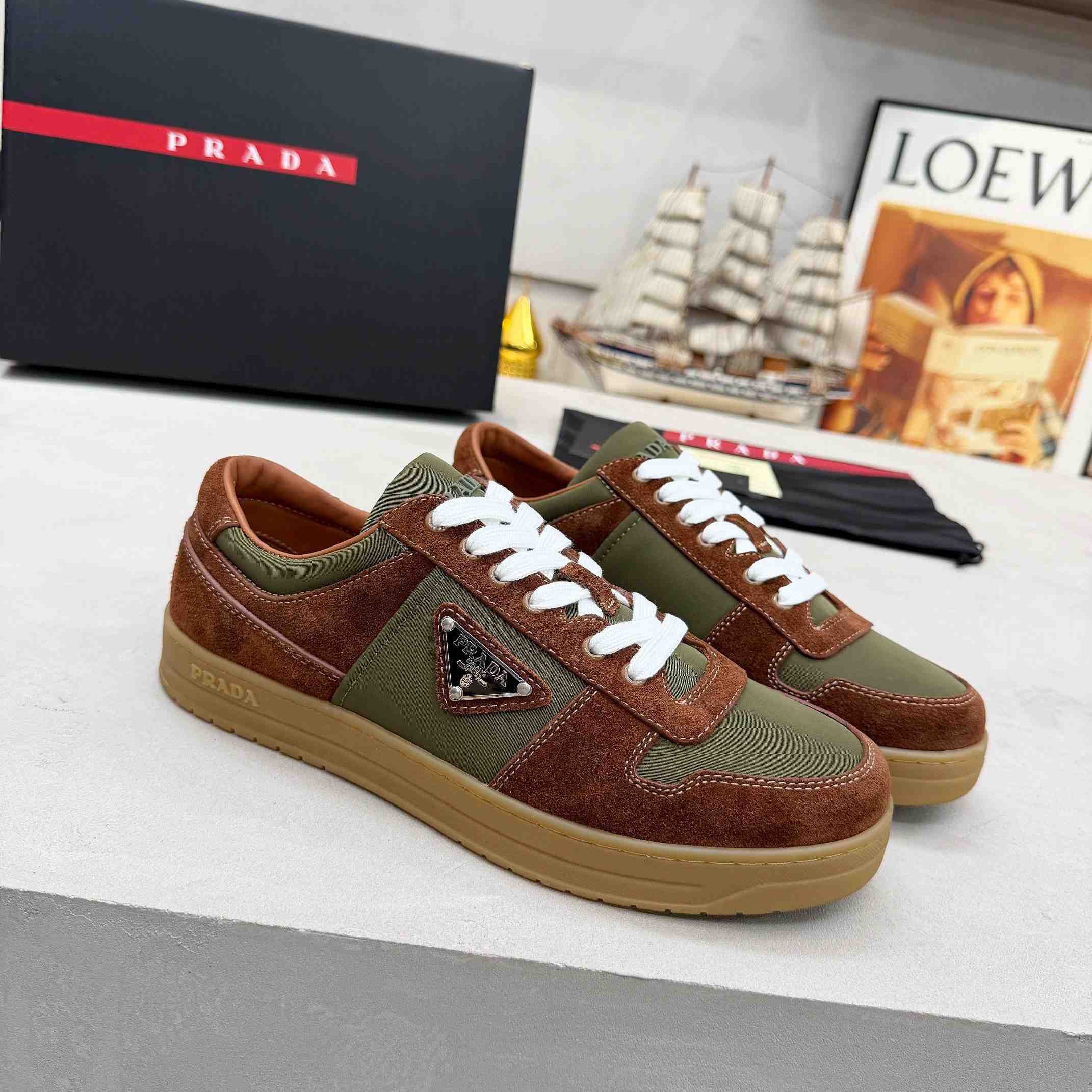 Prada Downtown Re-Nylon And Suede Sneakers - DesignerGu