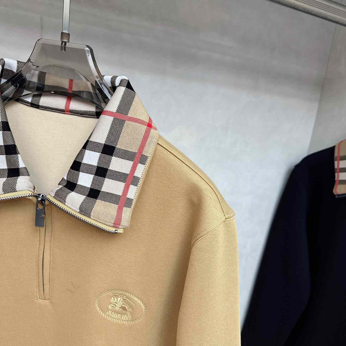 Burberry Check Collar Cotton Half-zip Sweatshirt - DesignerGu