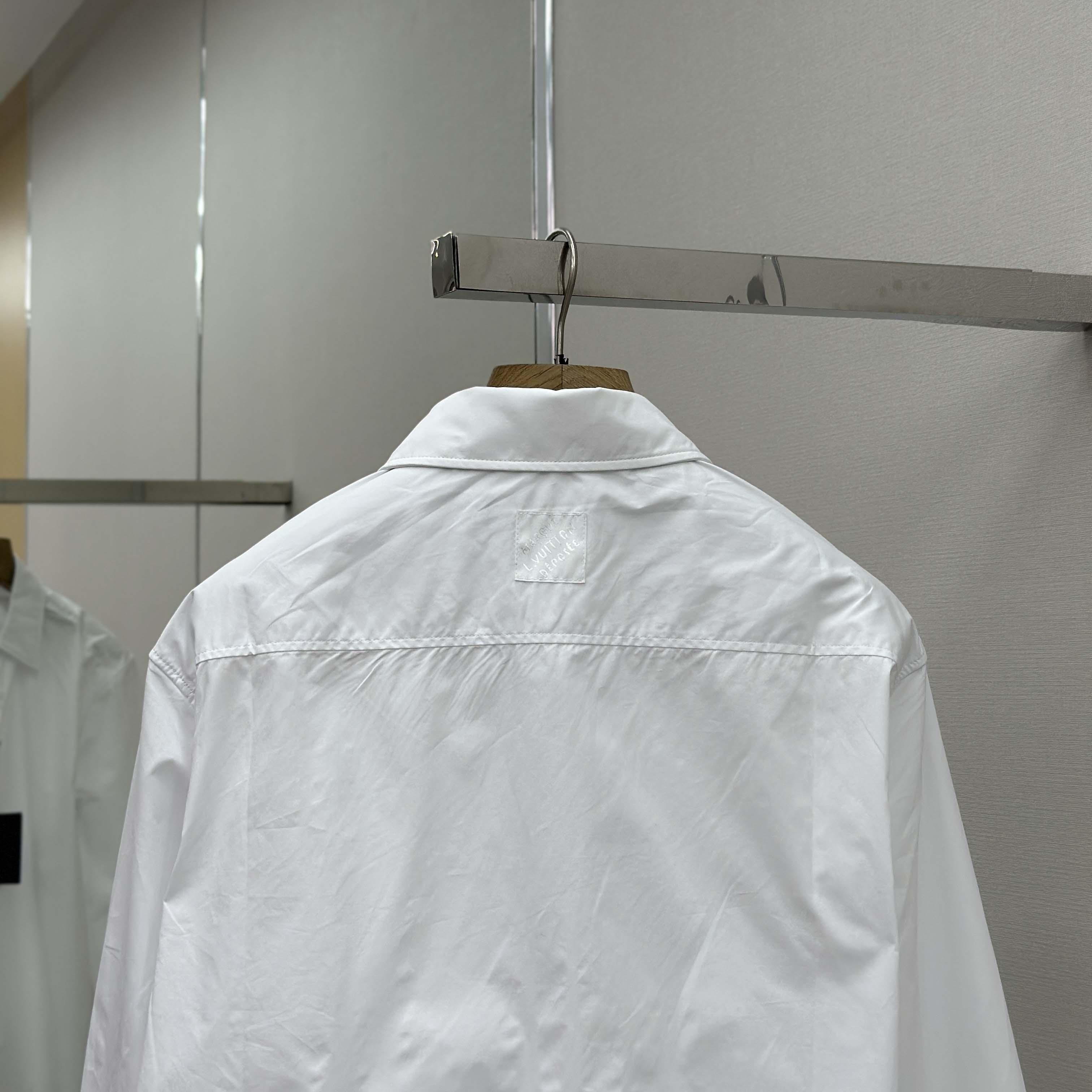 Louis Vuitton Embossed Signature Long-Sleeved Cotton Shirt   1AHVY7 - DesignerGu