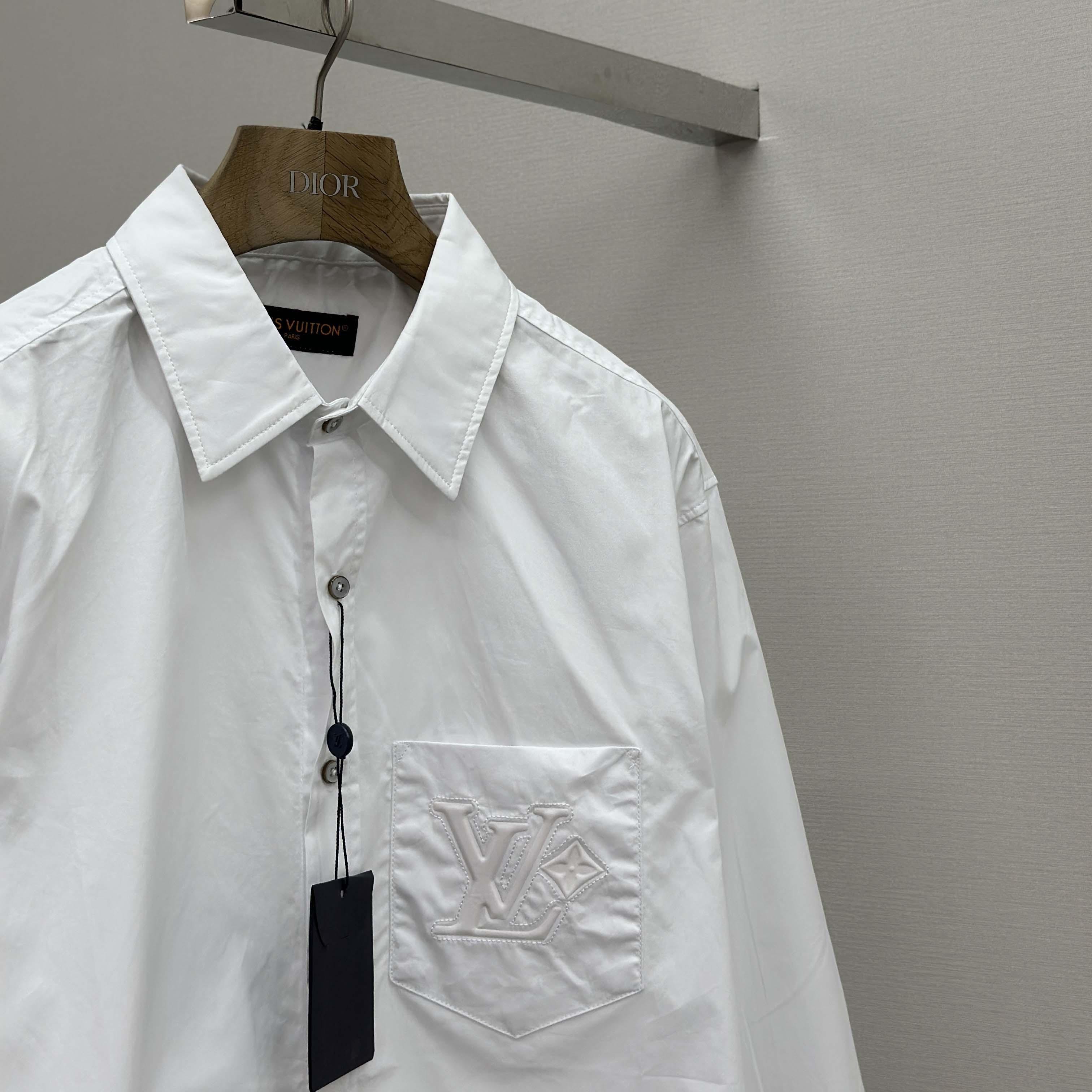 Louis Vuitton Embossed Signature Long-Sleeved Cotton Shirt   1AHVY7 - DesignerGu