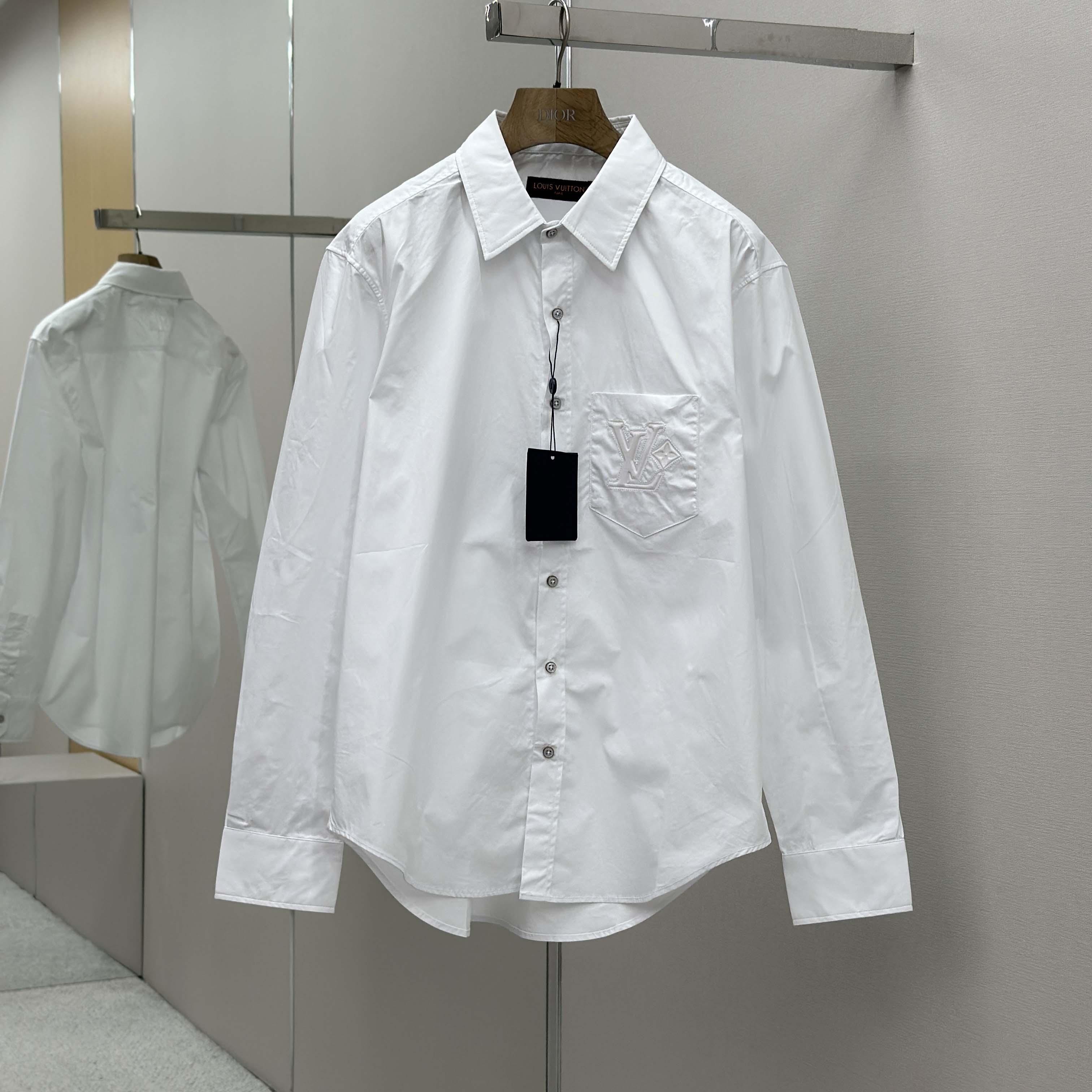 Louis Vuitton Embossed Signature Long-Sleeved Cotton Shirt   1AHVY7 - DesignerGu