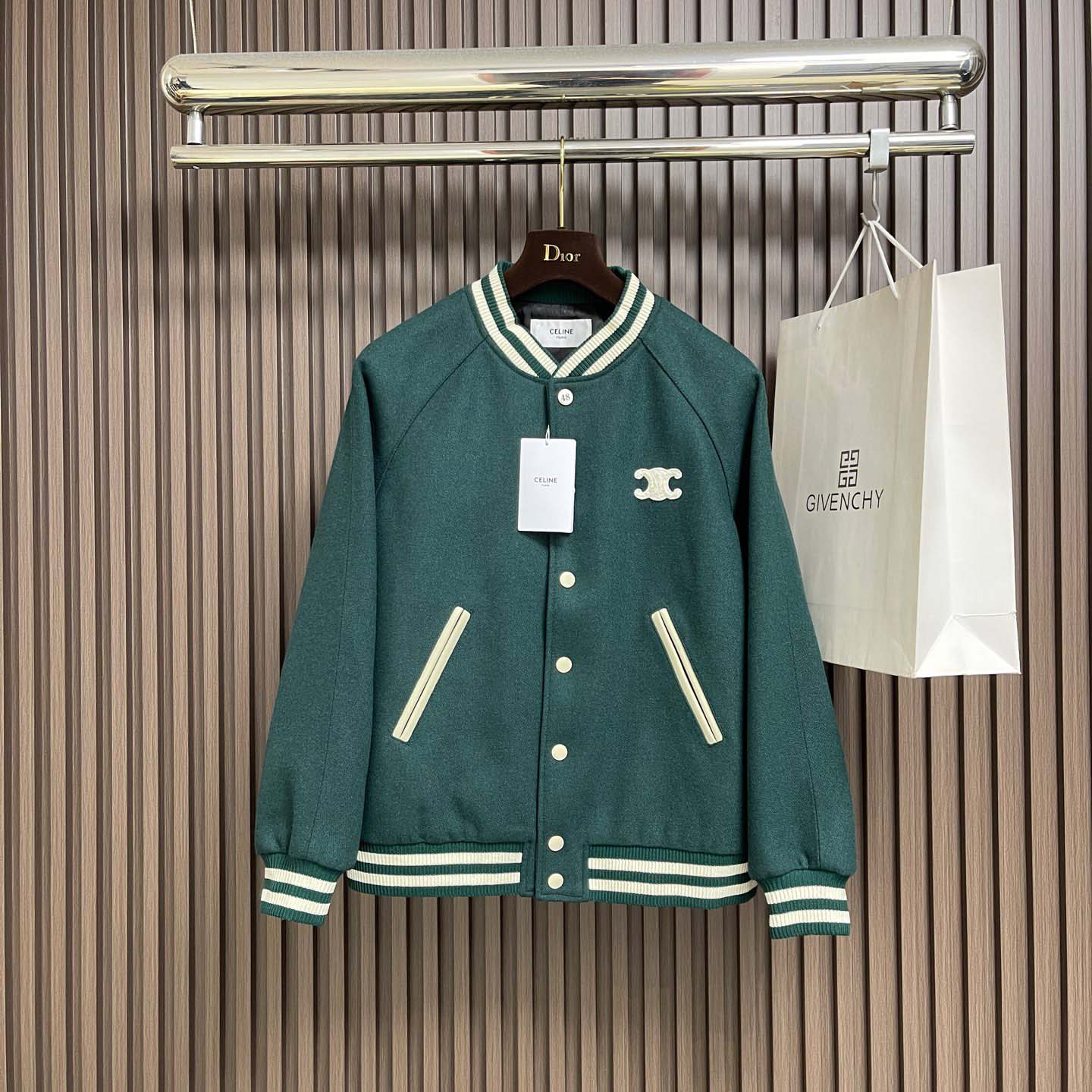 Celine Triomphe Teddy Jacket In Textured Wool - DesignerGu