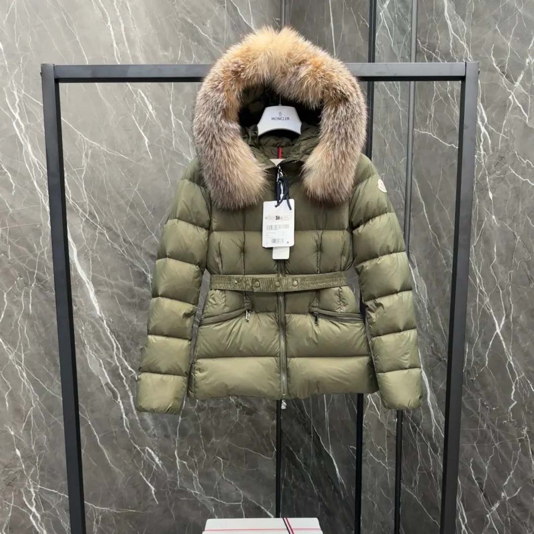 Moncler Belted Puffer Jacket With A Fur-trimmed Hood - DesignerGu