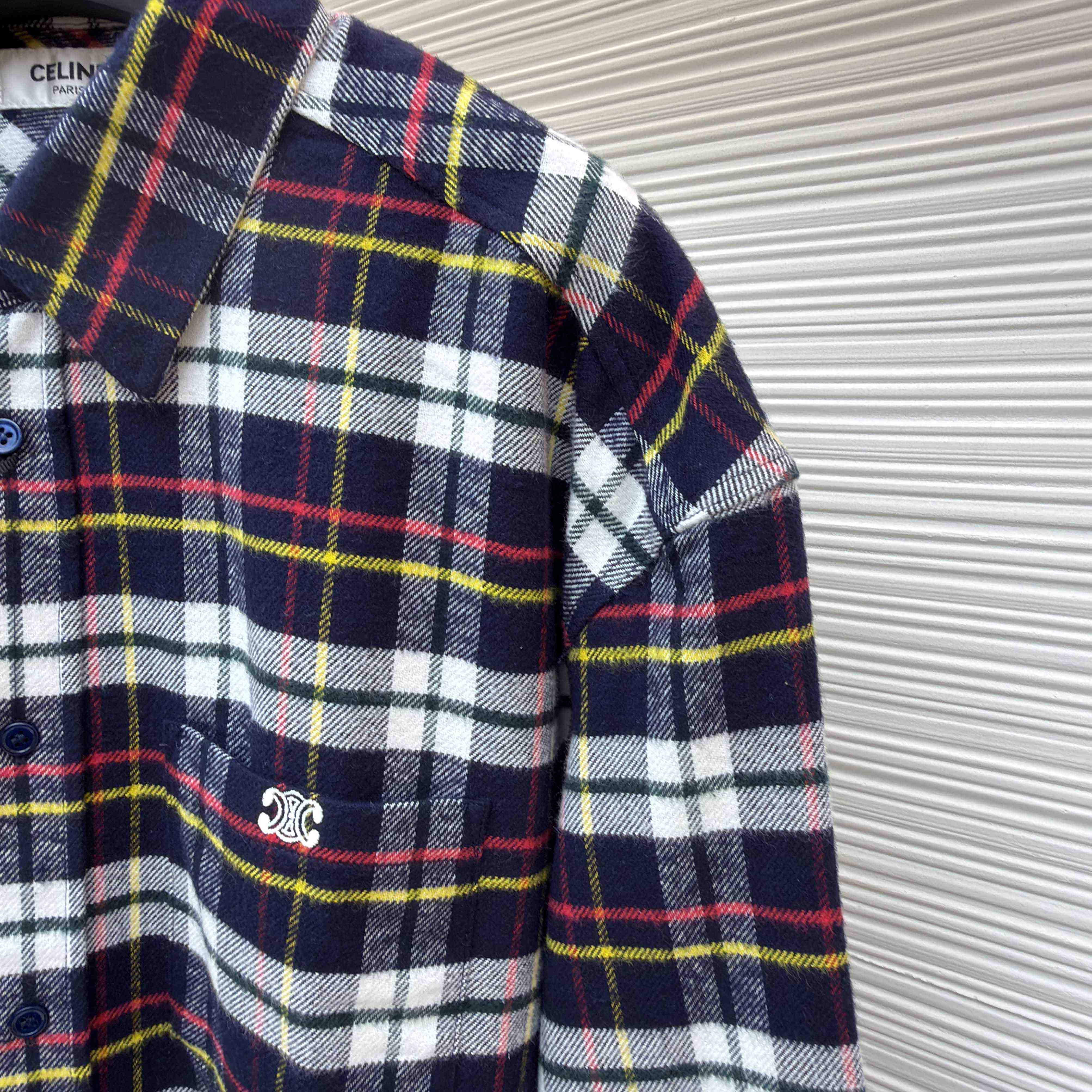 Celine Relaxed Shirt In Brushed Checked Wool - DesignerGu