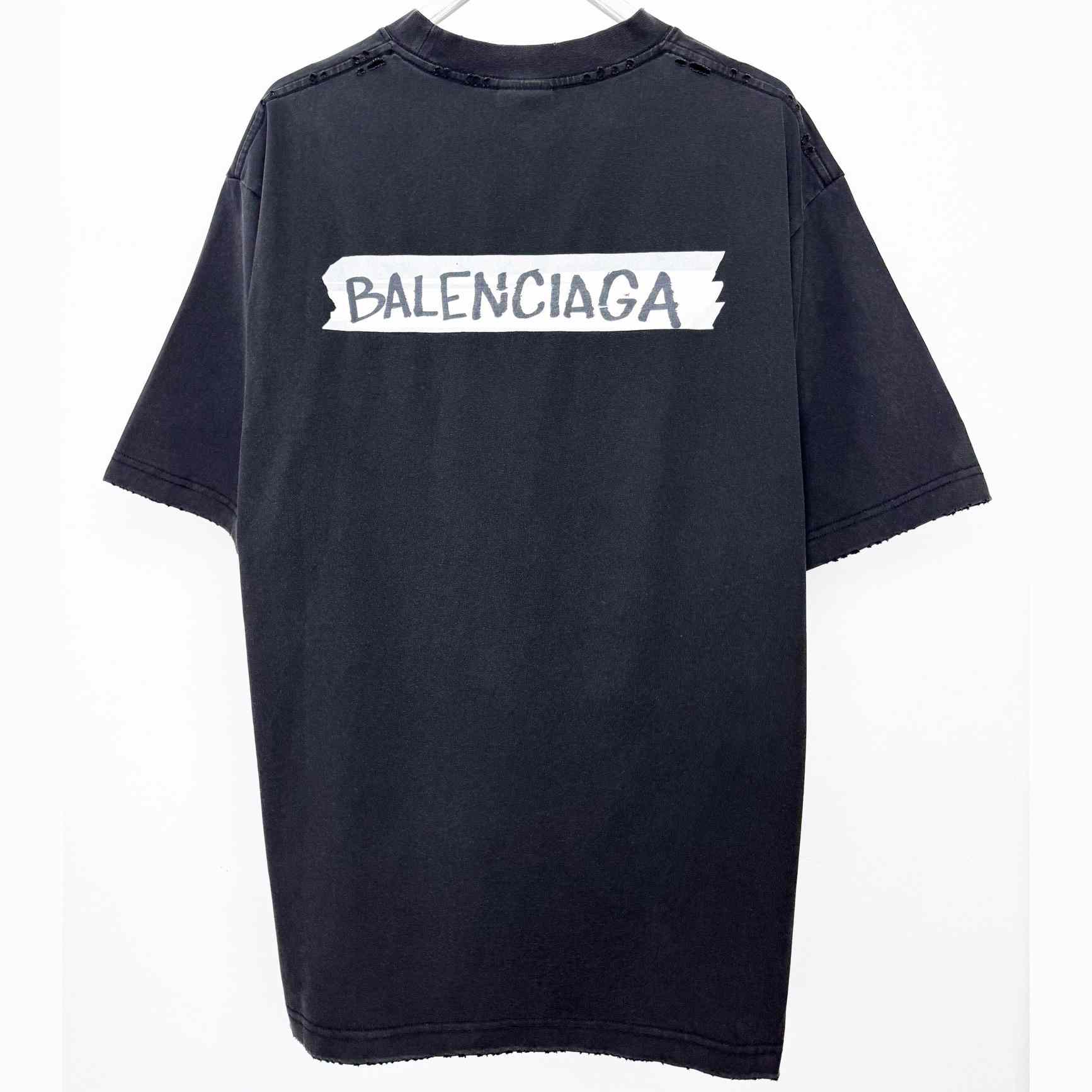 Balenciaga Masking Tape T-Shirt Medium Fit In Faded Black  - DesignerGu