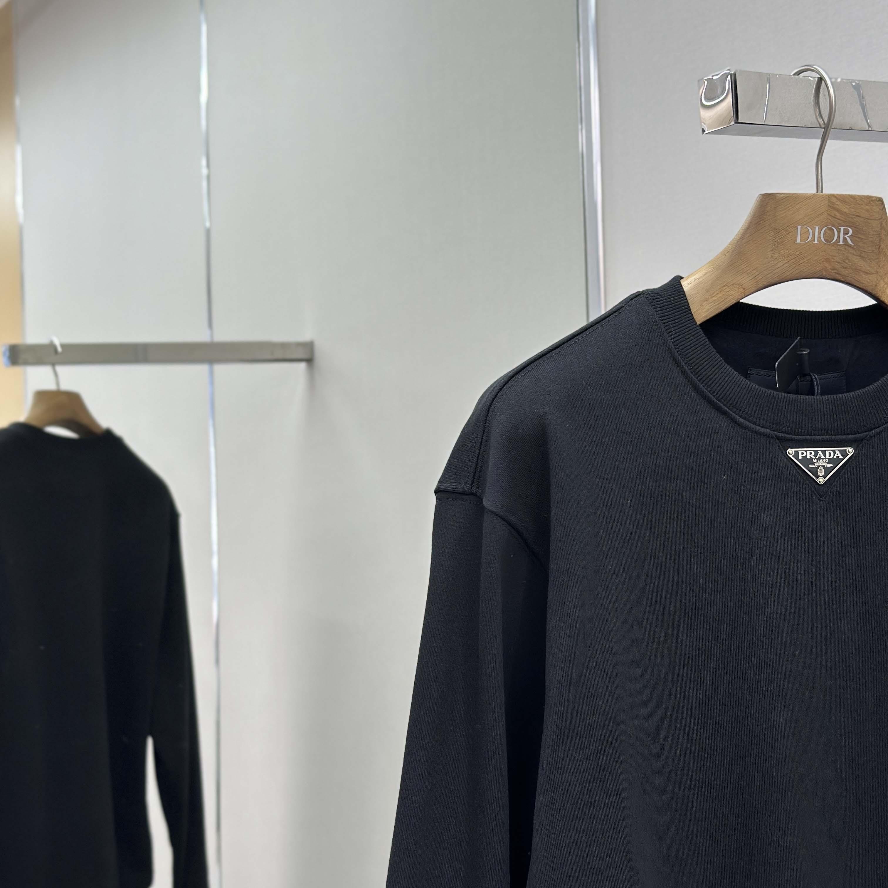 Prada Logo-plaque Technical Cotton Sweatshirt - DesignerGu