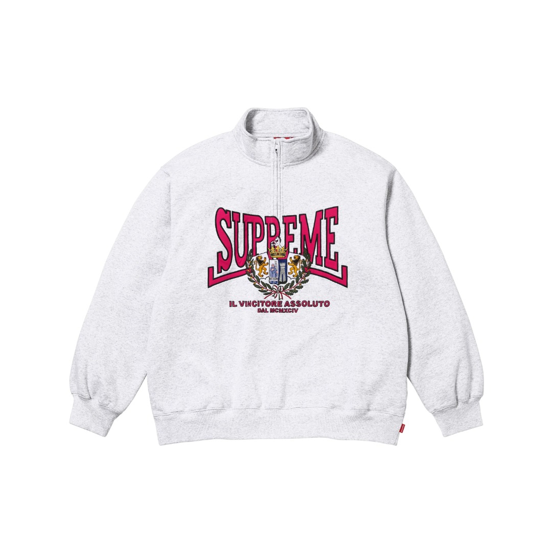 Supreme Crest Appliqué Half Zip Pullover 'Ash Grey' - DesignerGu