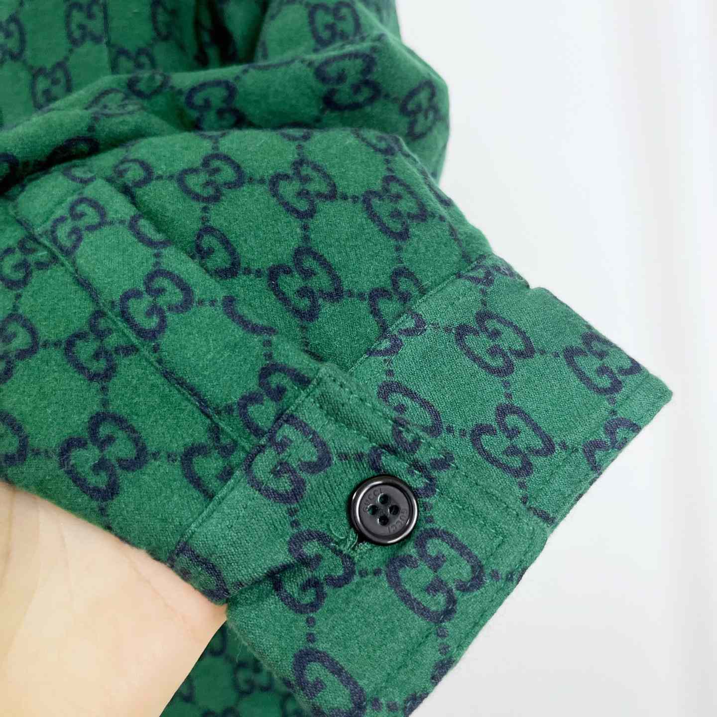 Gucci Green Gg Wool Flannel Padded Overshirt - DesignerGu