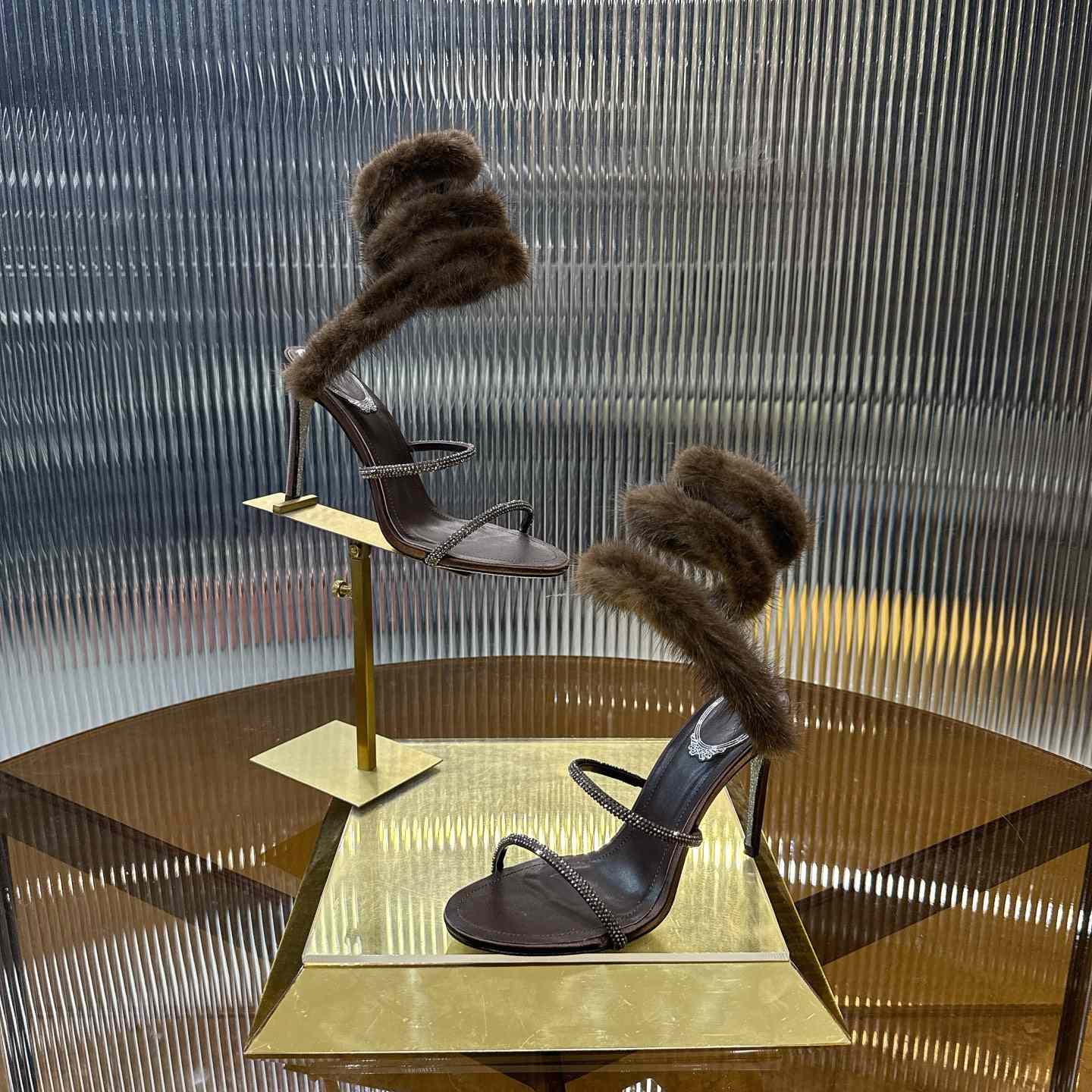 Rene Caovilla Lapin Fur-embellished 95mm Sandal   - DesignerGu