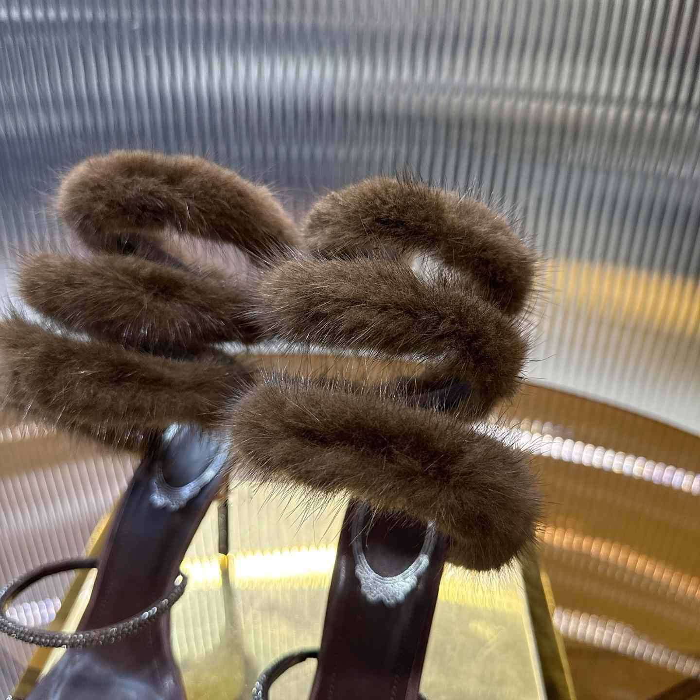 Rene Caovilla Lapin Fur-embellished 95mm Sandal   - DesignerGu