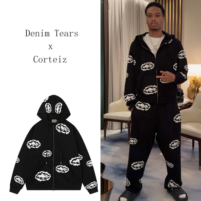 Denim Tears x Corteiz Wreath-print Cotton Hoodie - DesignerGu