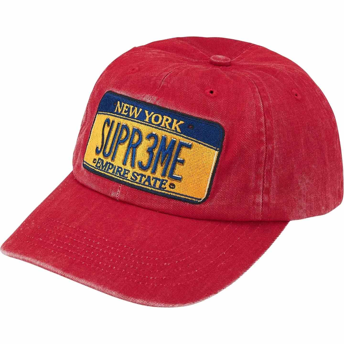 Supreme License Plate 6-Panel 'Red' - DesignerGu