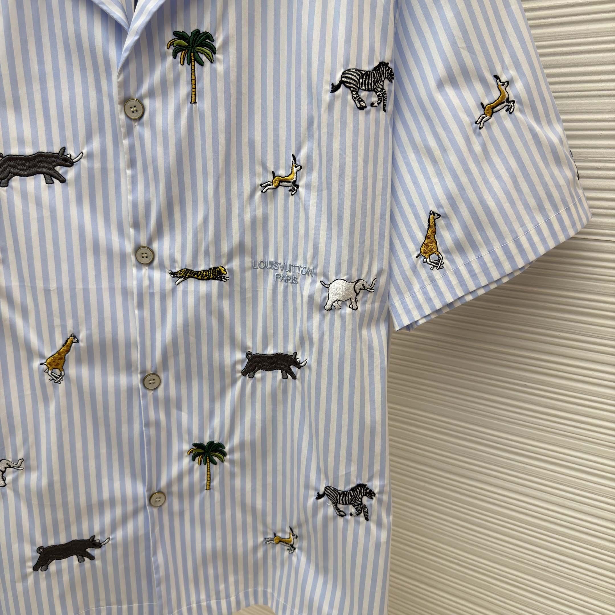 Louis Vuitton LV x The Darjeeling Limited Embroidered Striped Short Shirt     1AJUX6 - DesignerGu