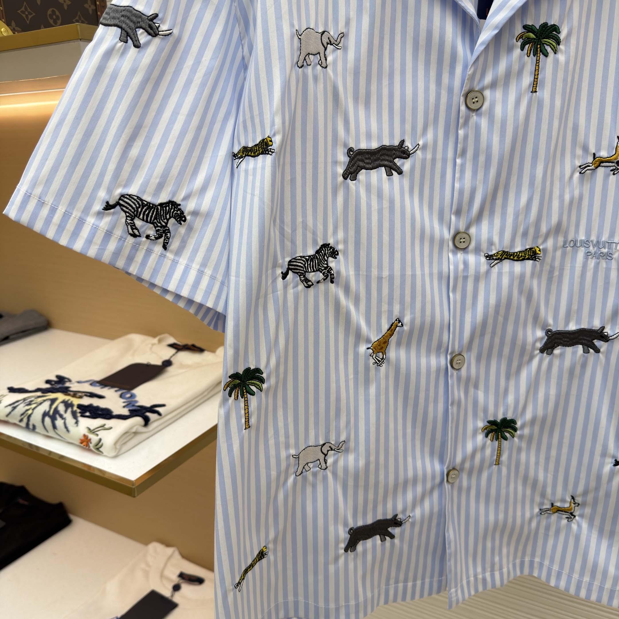 Louis Vuitton LV x The Darjeeling Limited Embroidered Striped Short Shirt     1AJUX6 - DesignerGu