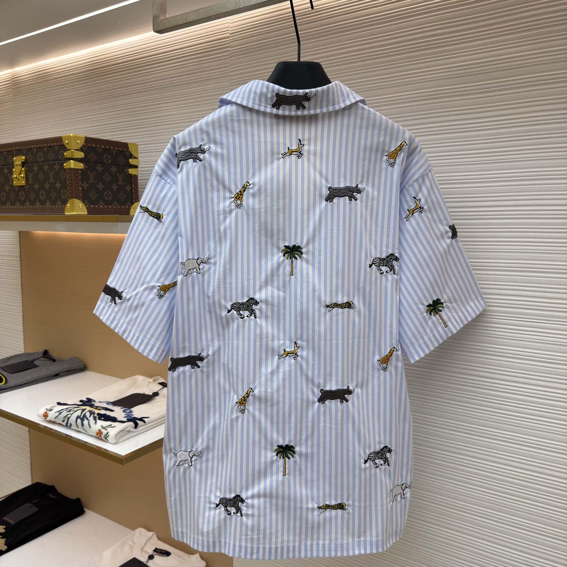 Louis Vuitton LV x The Darjeeling Limited Embroidered Striped Short Shirt     1AJUX6 - DesignerGu