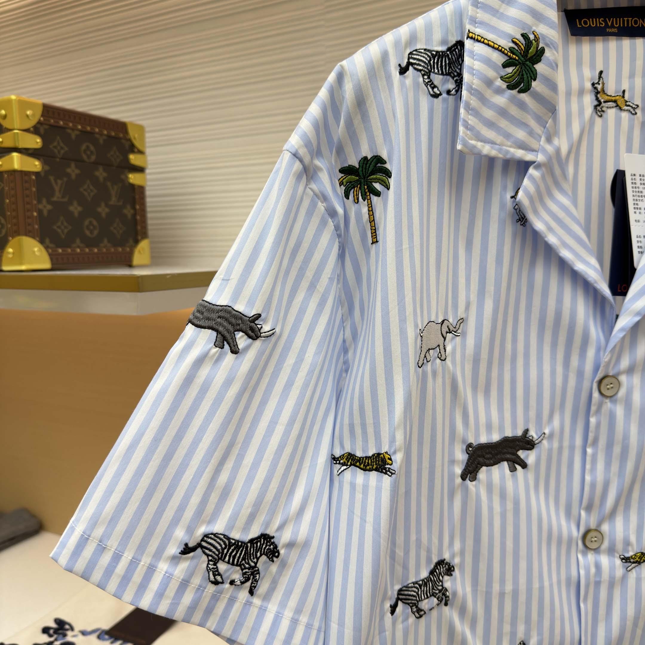 Louis Vuitton LV x The Darjeeling Limited Embroidered Striped Short Shirt     1AJUX6 - DesignerGu