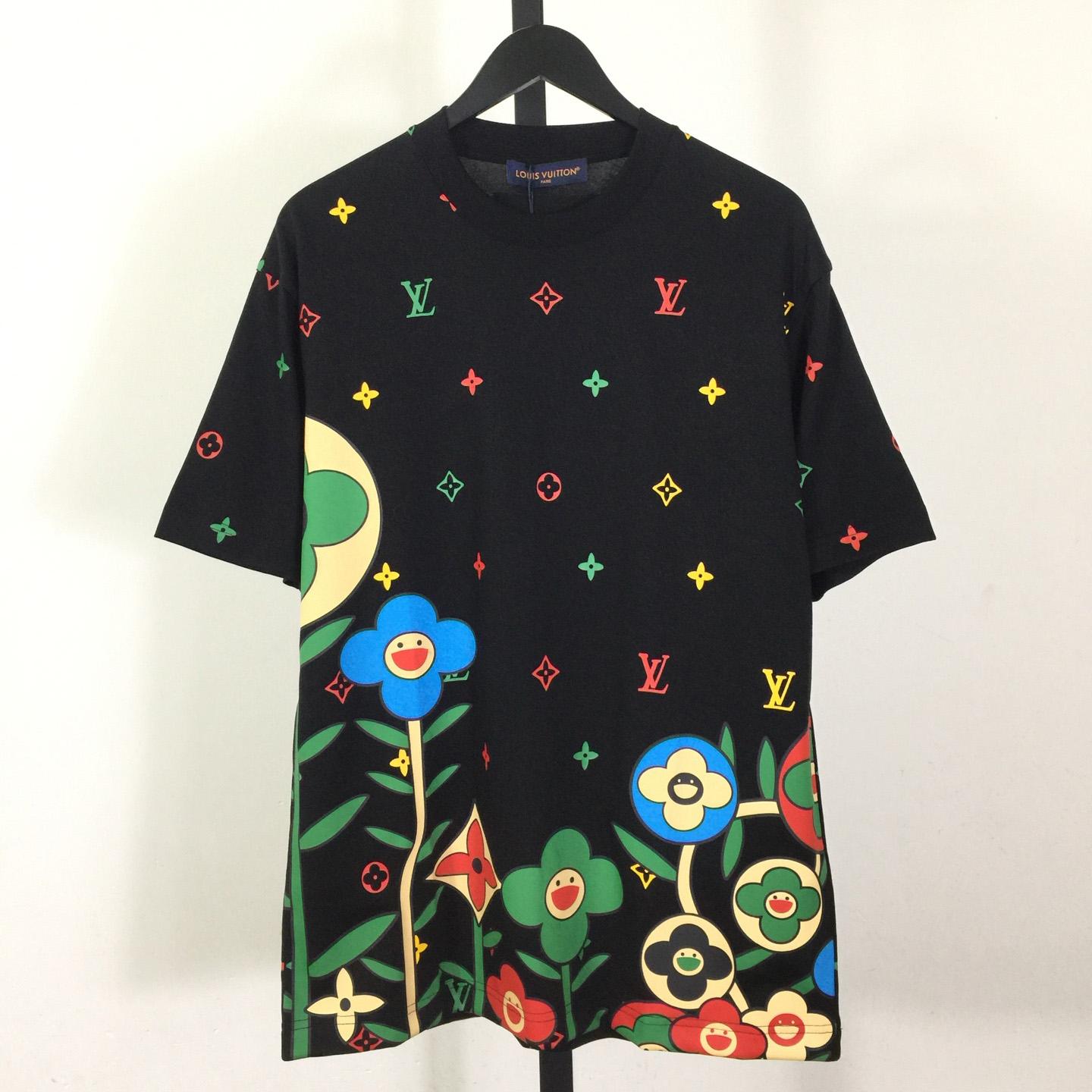 Louis Vuitton Cotton T-shirt With A Colorful Flower Graphic Print - DesignerGu