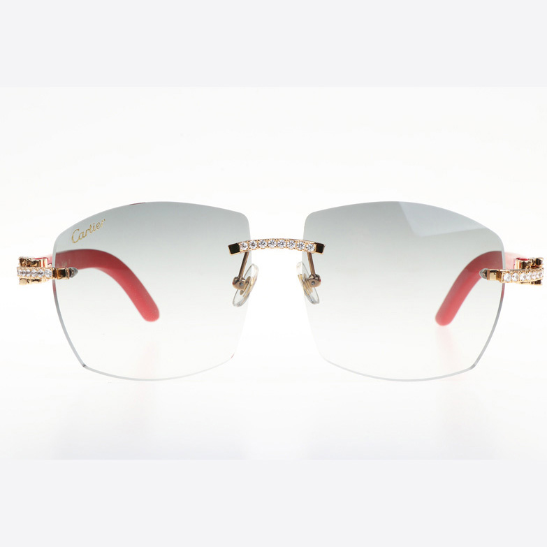 Cartier CT 4189706 Big Diamond Red Wood Sunglasses In Gold Gradient Grey - DesignerGu