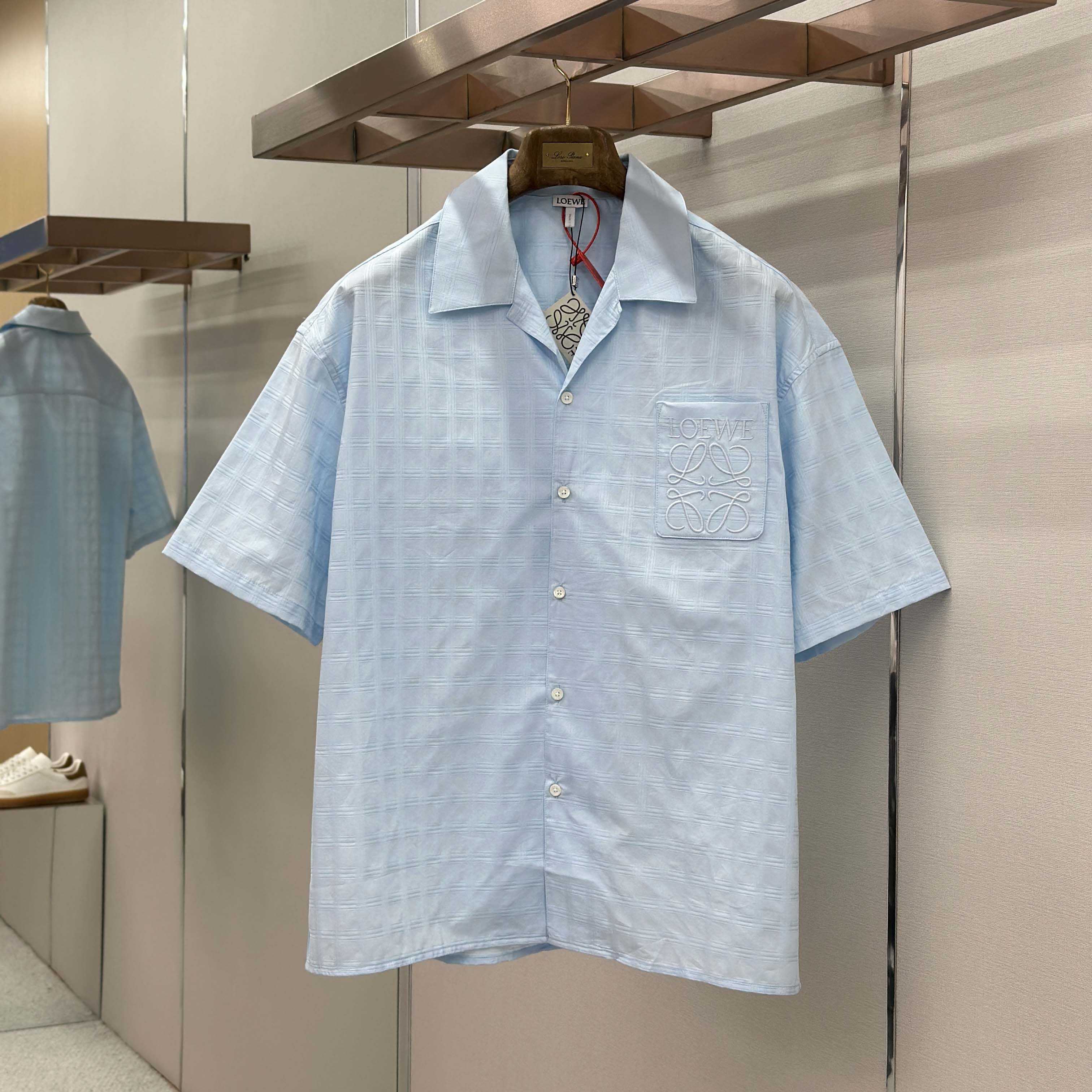 Loewe Short Sleeve Shirt in Cotton Blue - DesignerGu