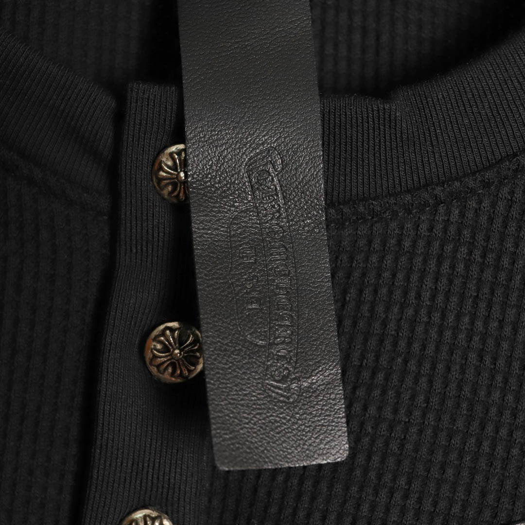 Chrome Hearts  Black Thermal Leather Cross Patch Long Sleeve Tee - DesignerGu