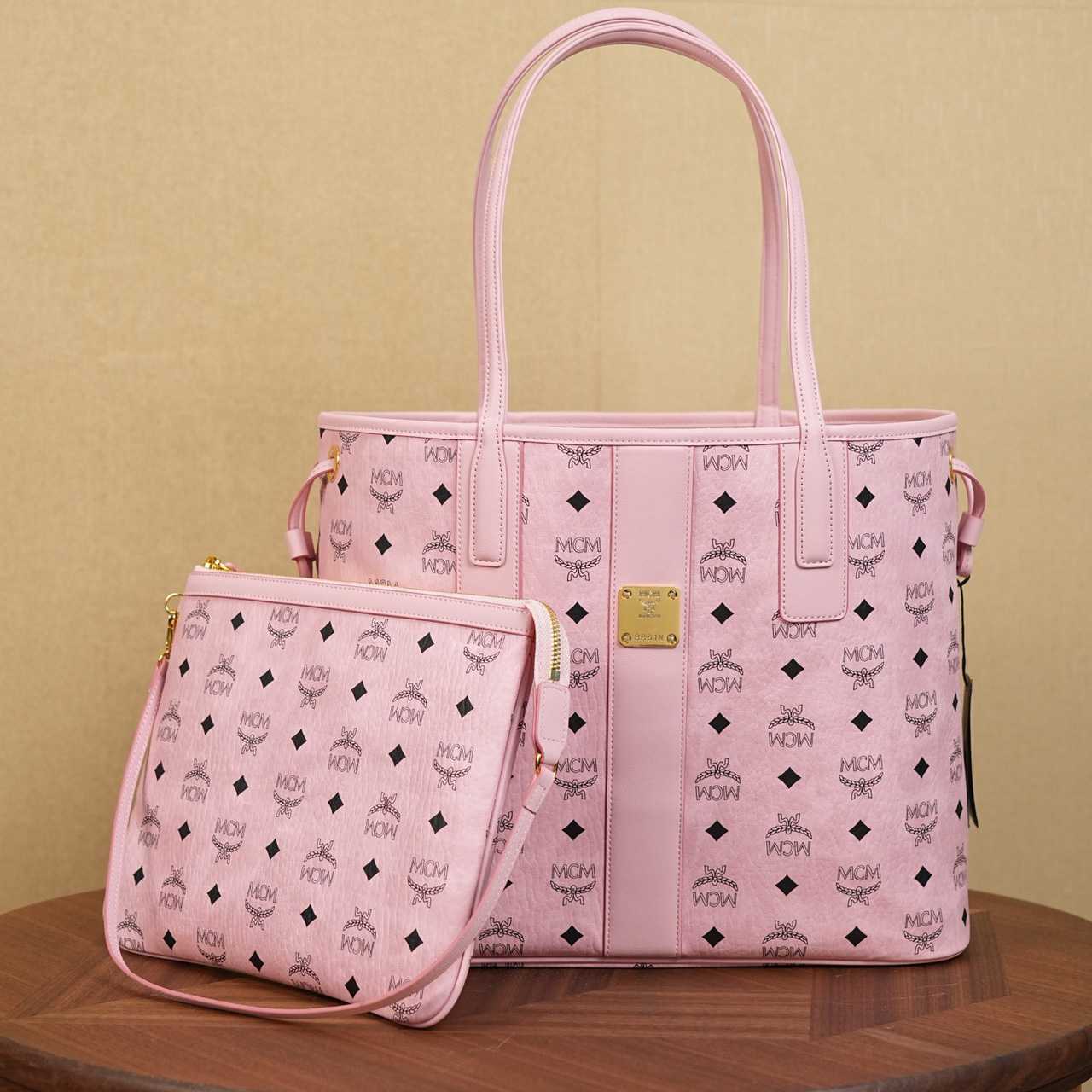 MCM Medium Liz Shopper in Visetos Pink - DesignerGu