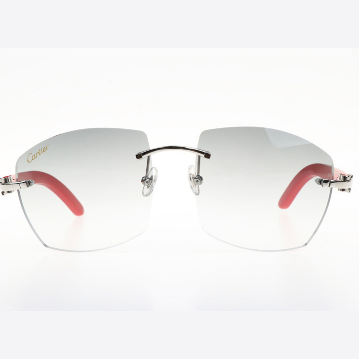 Cartier CT 4189706 Red Wood Sunglasses In Silver Gradient Grey - DesignerGu