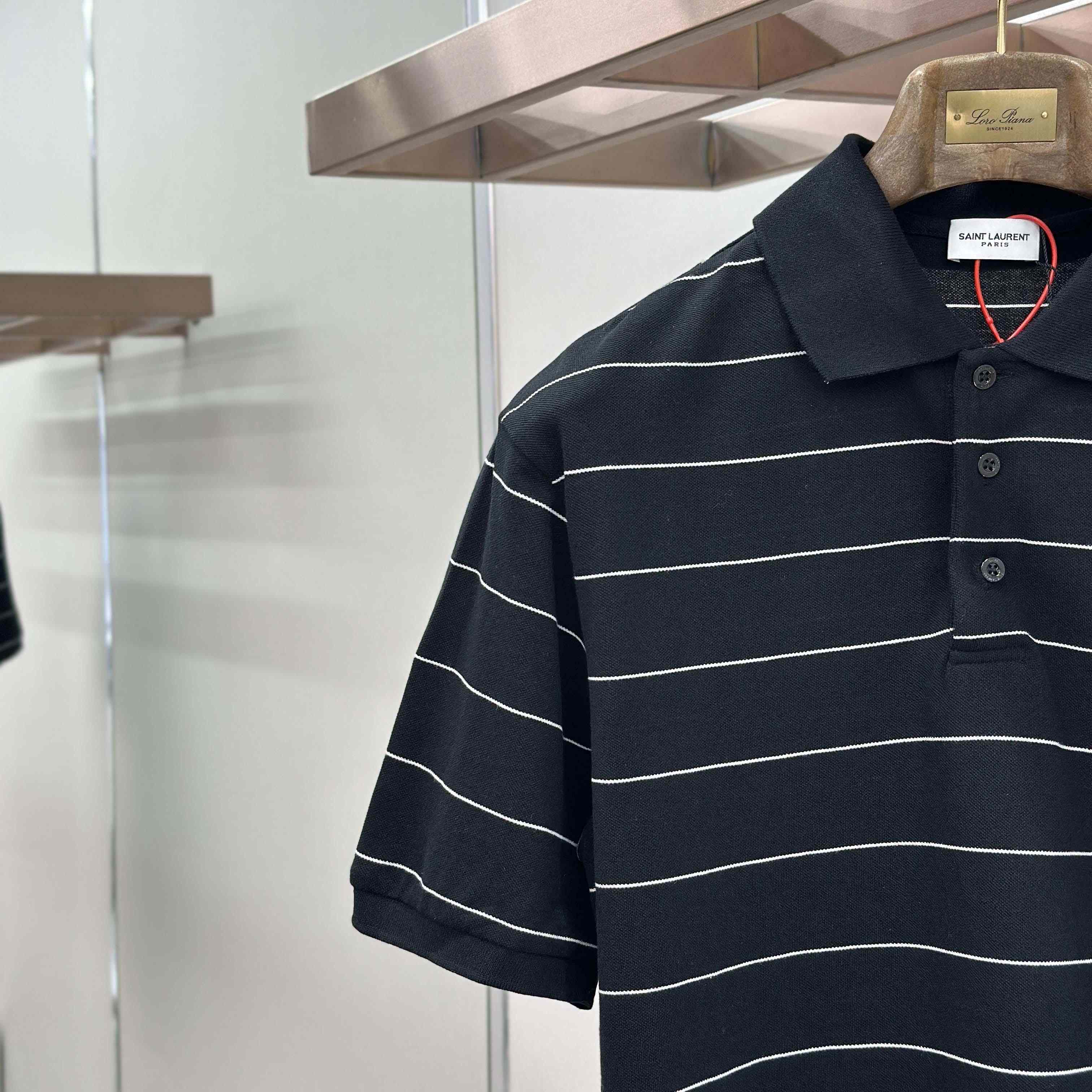 Saint Laurent Cassandre Polo Shirt in Striped Piqué - DesignerGu