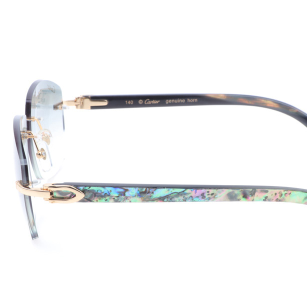 Cartier CT 4189706 Shell Mix Black Buffalo Sunglasses In Gold Gradient Grey - DesignerGu