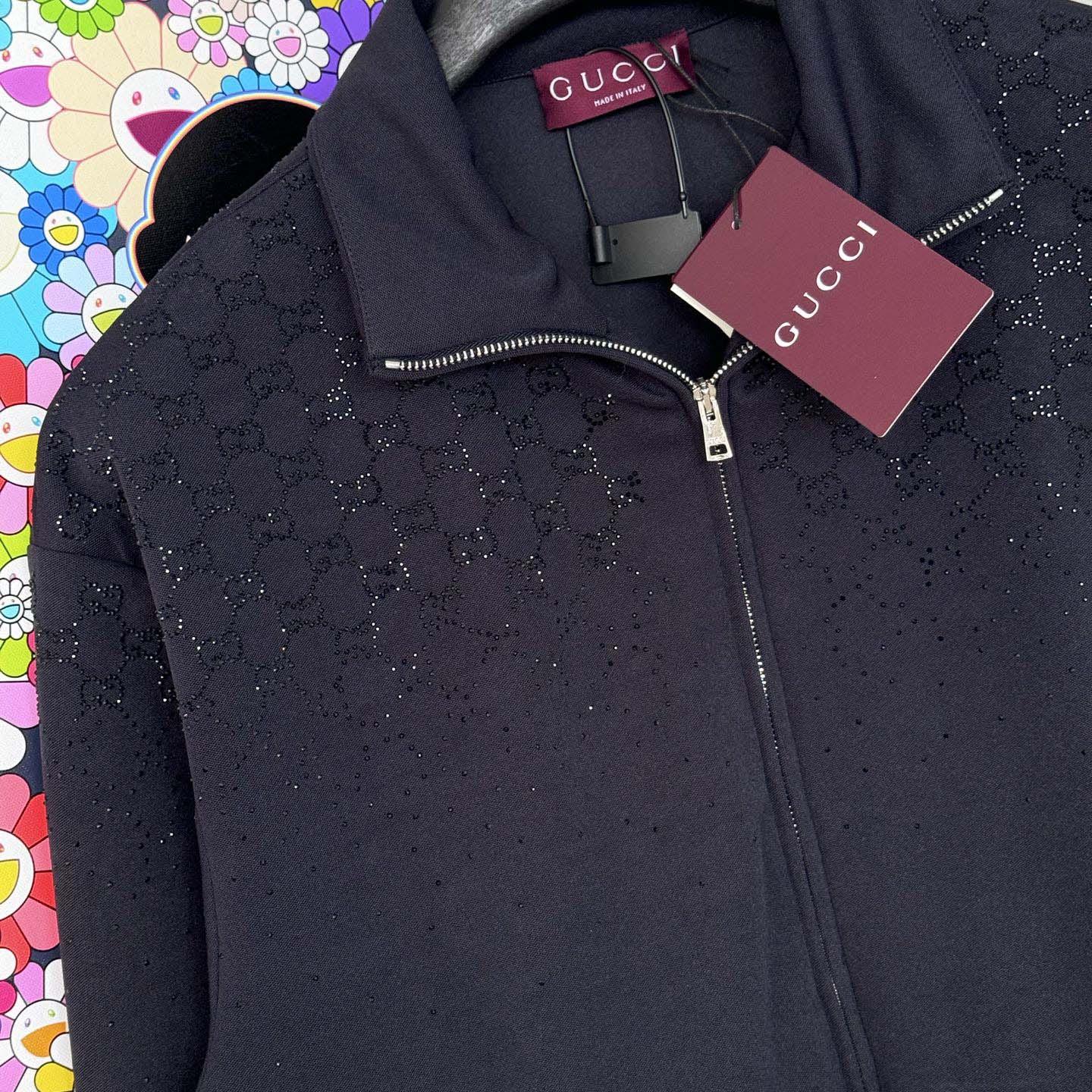 Gucci Technical Jersey Zip Jacket With Crystals - DesignerGu