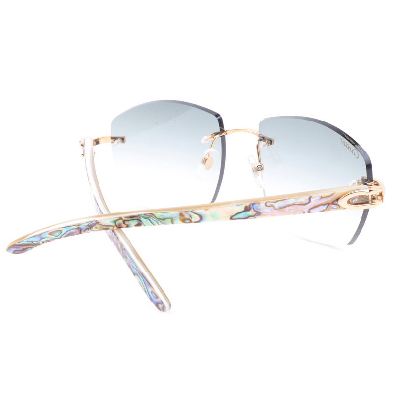 Cartier CT 4189706 Shell Mix White Buffalo Sunglasses In Gold Gradient Grey - DesignerGu