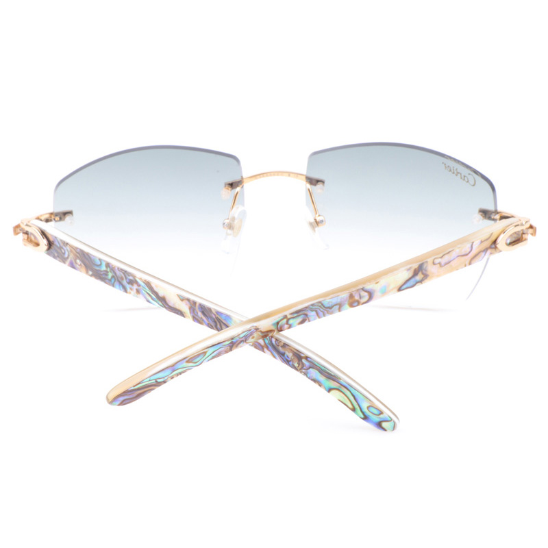 Cartier CT 4189706 Shell Mix White Buffalo Sunglasses In Gold Gradient Grey - DesignerGu