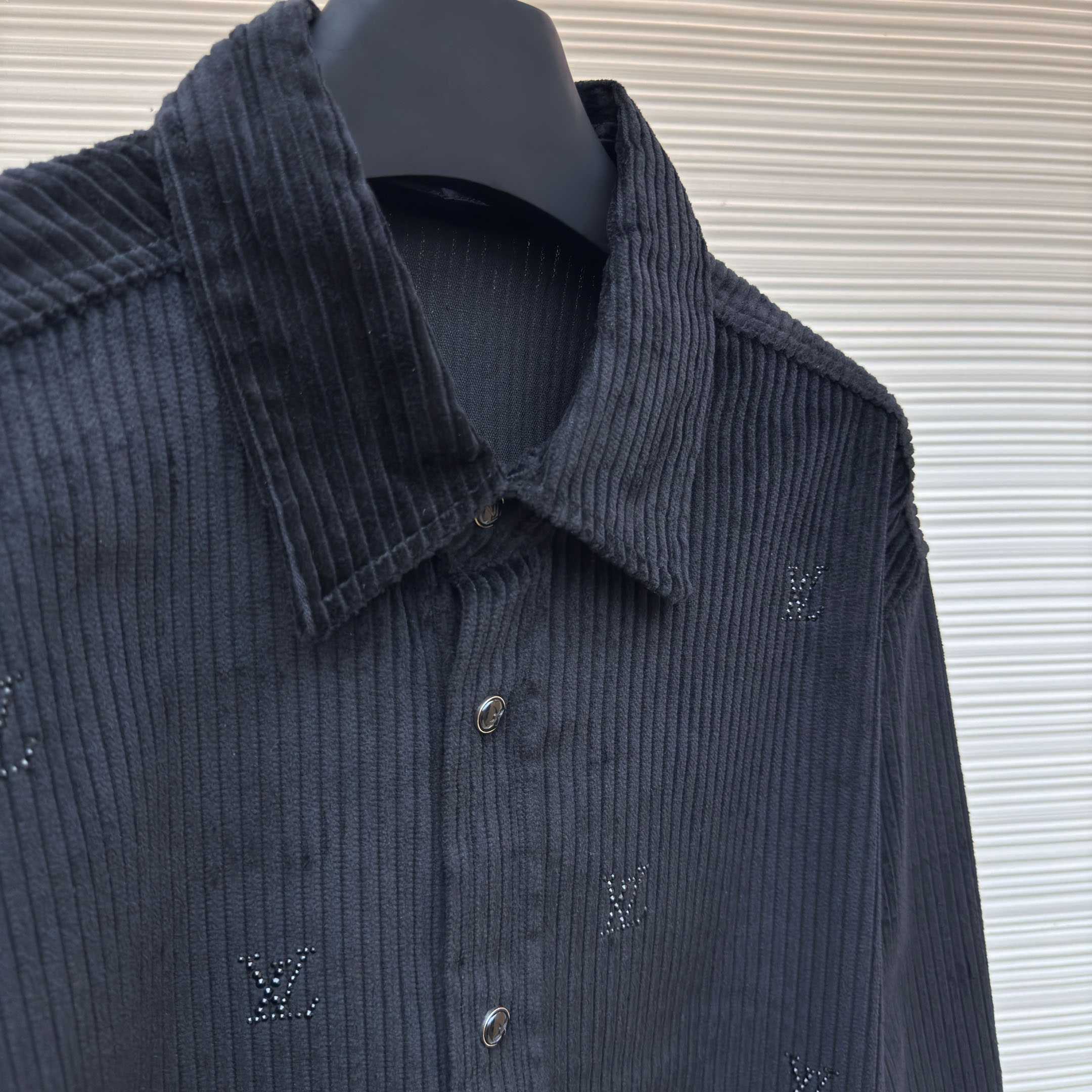 Louis Vuitton Long-Sleeved LV Blason Embellished Corduroy Shirt - DesignerGu