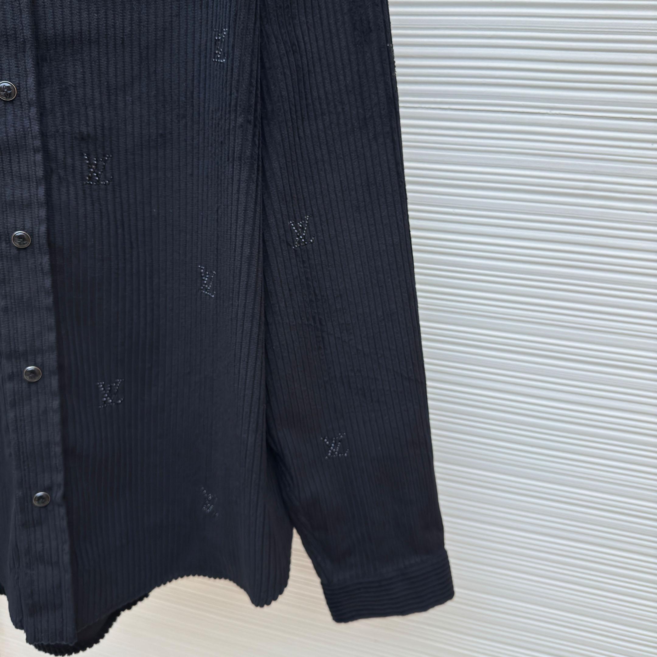 Louis Vuitton Long-Sleeved LV Blason Embellished Corduroy Shirt - DesignerGu